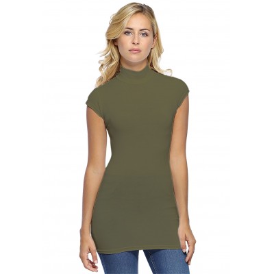 T-shirt long col montant et petites manches capes en modal PENNY07