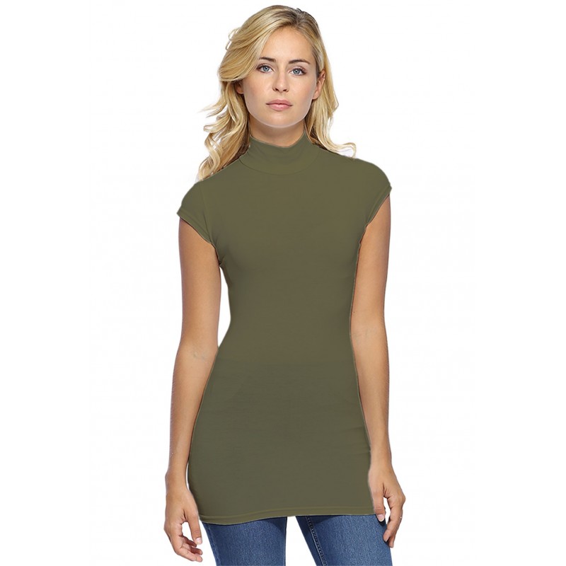 T-shirt long col montant et petites manches capes en modal PENNY07 T-shirt long col montant et petites manches capes en modal PENNY07