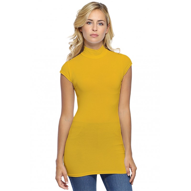 T-shirt long col montant et petites manches capes en modal PENNY07 T-shirt long col montant et petites manches capes en modal PENNY07