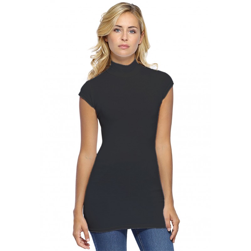 T-shirt long col montant et petites manches capes en modal PENNY07 T-shirt long col montant et petites manches capes en modal PENNY07