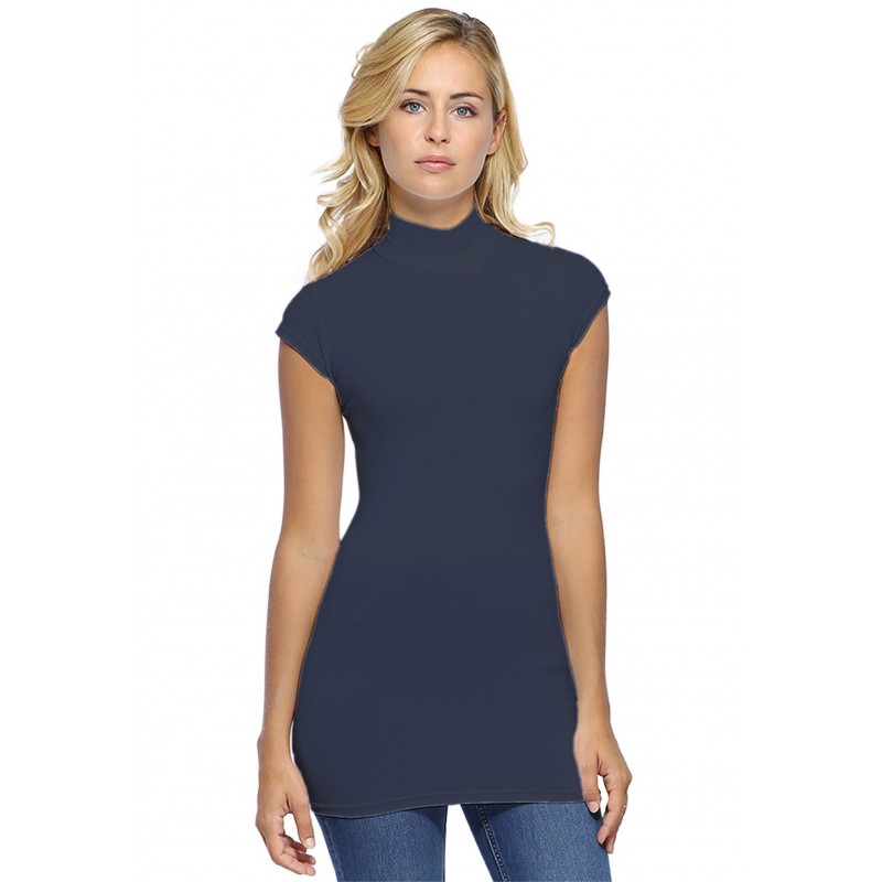 T-shirt long col montant et petites manches capes en modal PENNY07 T-shirt long col montant et petites manches capes en modal PENNY07