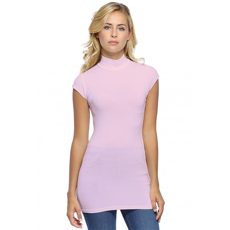 T-shirt long col montant et petites manches capes en modal PENNY07 T-shirt long col montant et petites manches capes en modal PENNY07