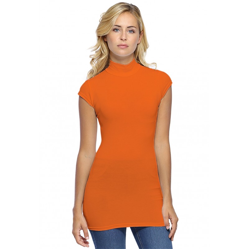 T-shirt long col montant et petites manches capes en modal PENNY07 T-shirt long col montant et petites manches capes en modal PENNY07