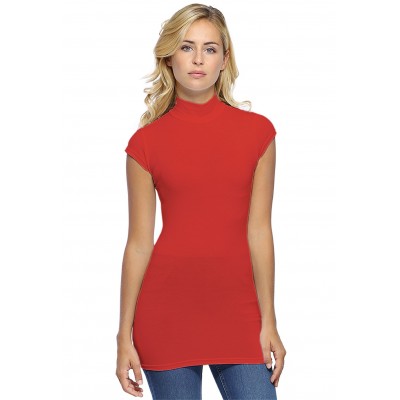 T-shirt long col montant et petites manches capes en modal PENNY07