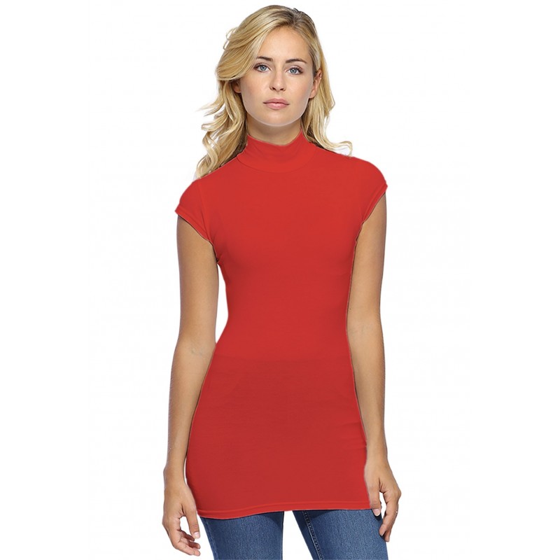 T-shirt long col montant et petites manches capes en modal PENNY07 T-shirt long col montant et petites manches capes en modal PENNY07