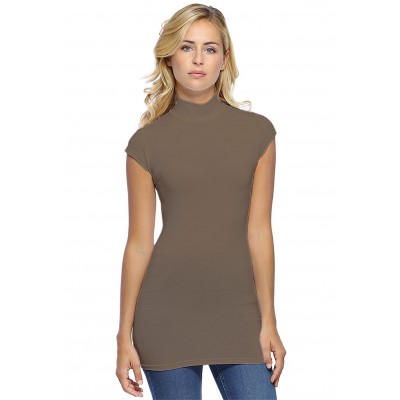 T-shirt long col montant et petites manches capes en modal PENNY07