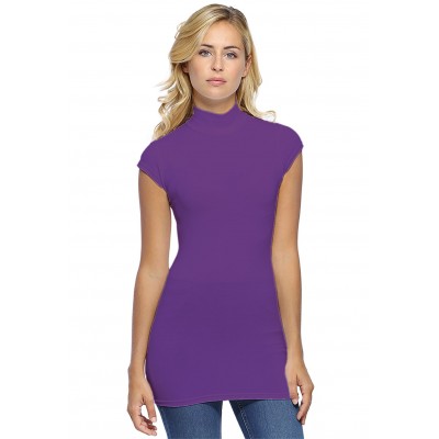T-shirt long col montant et petites manches capes en modal PENNY07