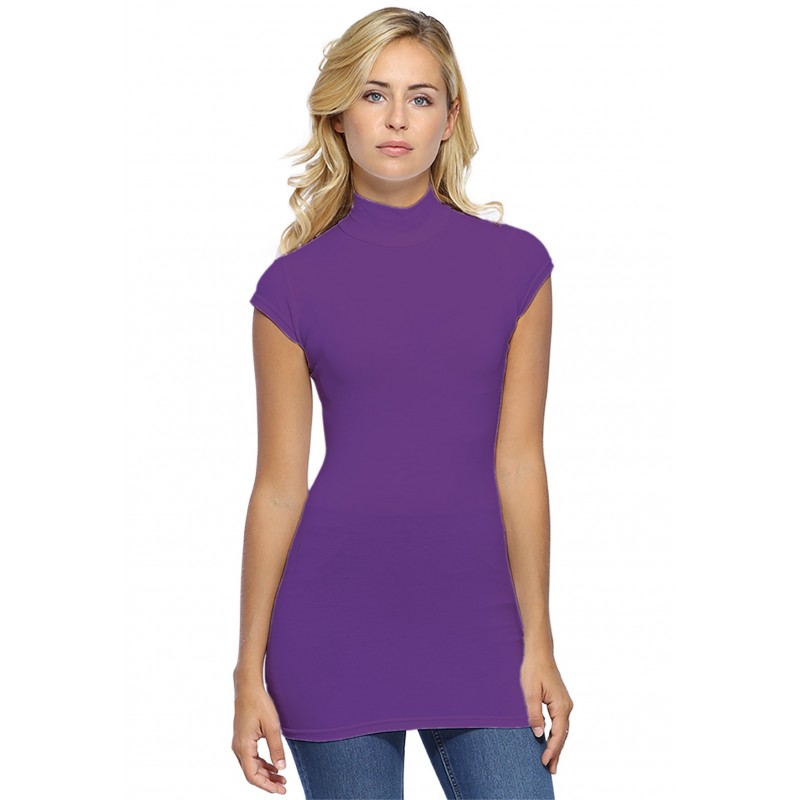 T-shirt long col montant et petites manches capes en modal PENNY07 T-shirt long col montant et petites manches capes en modal PENNY07