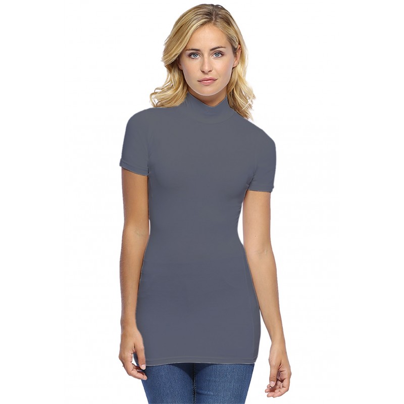 Tee-shirt long col montant et manches courtes en modal PENNY08 Tee-shirt long col montant et manches courtes en modal PENNY08