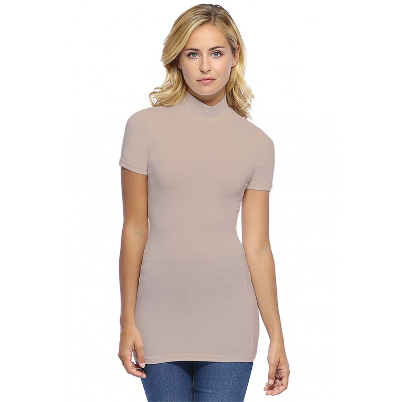 Tee-shirt long col montant et manches courtes en modal PENNY08 Tee-shirt long col montant et manches courtes en modal PENNY08
