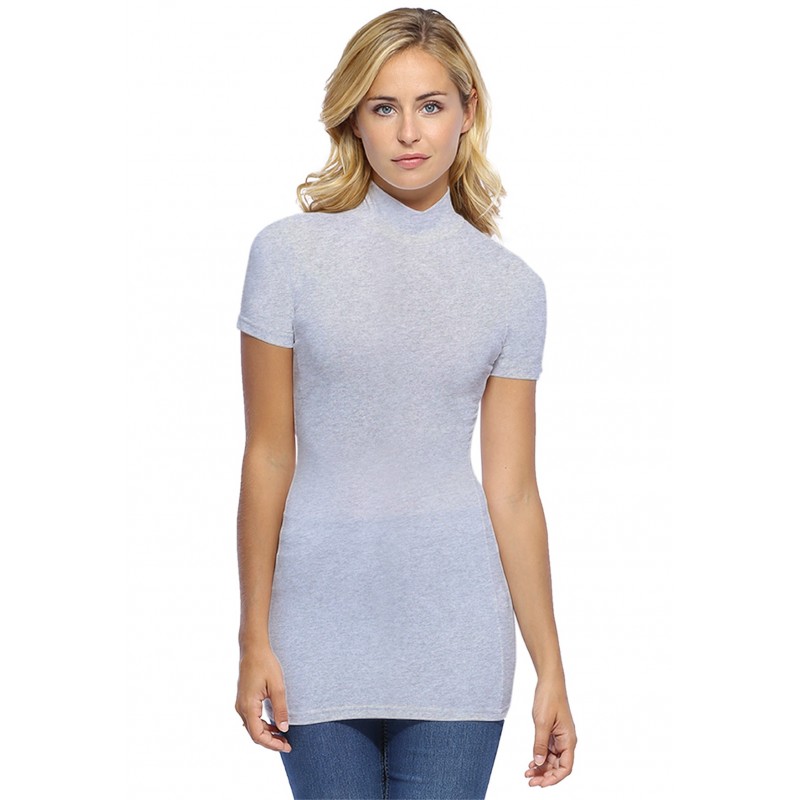 Tee-shirt long col montant et manches courtes en modal PENNY08 Tee-shirt long col montant et manches courtes en modal PENNY08