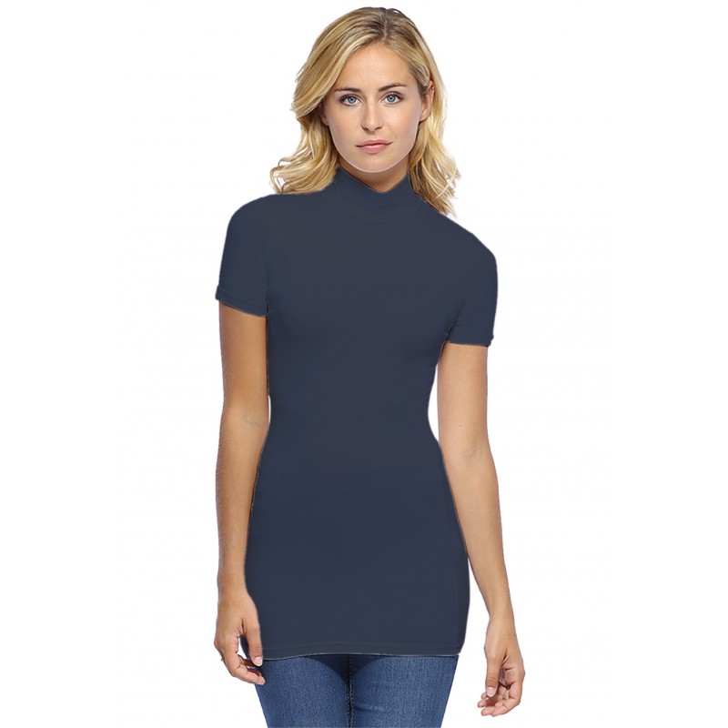 Tee-shirt long col montant et manches courtes en modal PENNY08 Tee-shirt long col montant et manches courtes en modal PENNY08