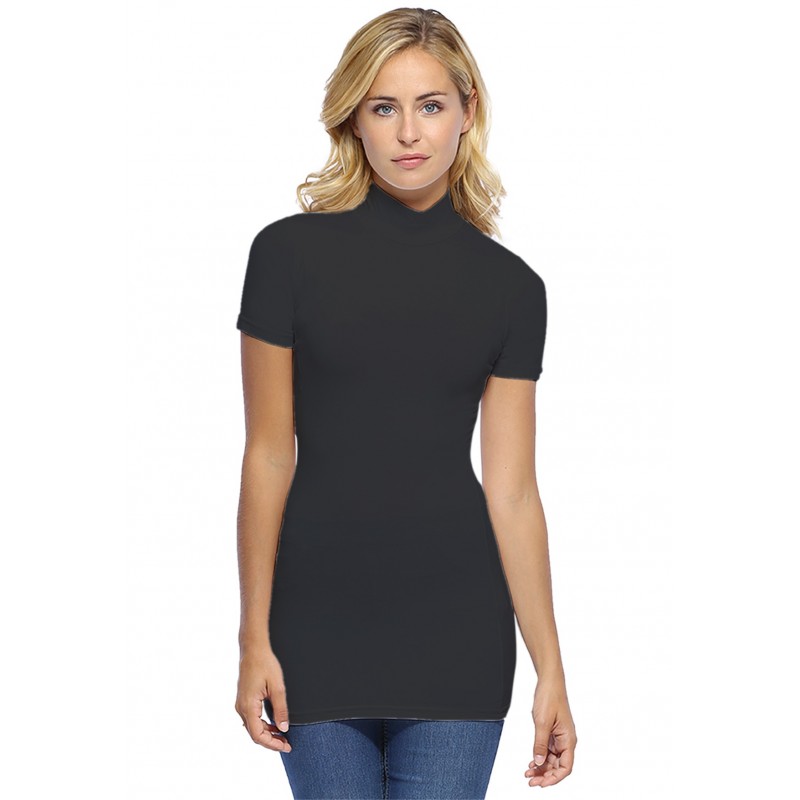 Tee-shirt long col montant et manches courtes en modal PENNY08 Tee-shirt long col montant et manches courtes en modal PENNY08