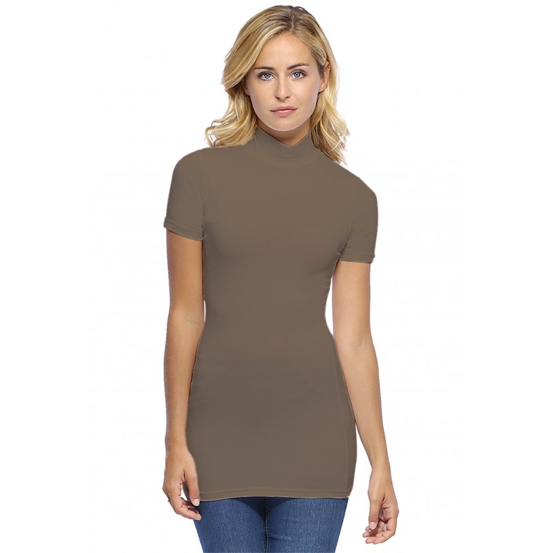 Tee-shirt long col montant et manches courtes en modal PENNY08 Tee-shirt long col montant et manches courtes en modal PENNY08