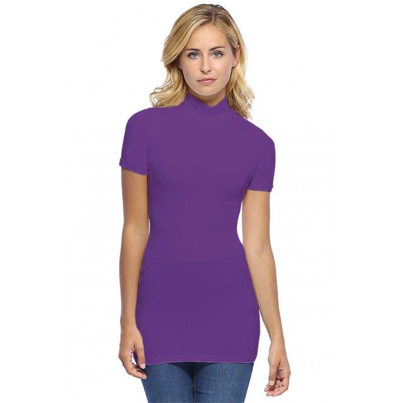 Tee-shirt long col montant et manches courtes en modal PENNY08 Tee-shirt long col montant et manches courtes en modal PENNY08