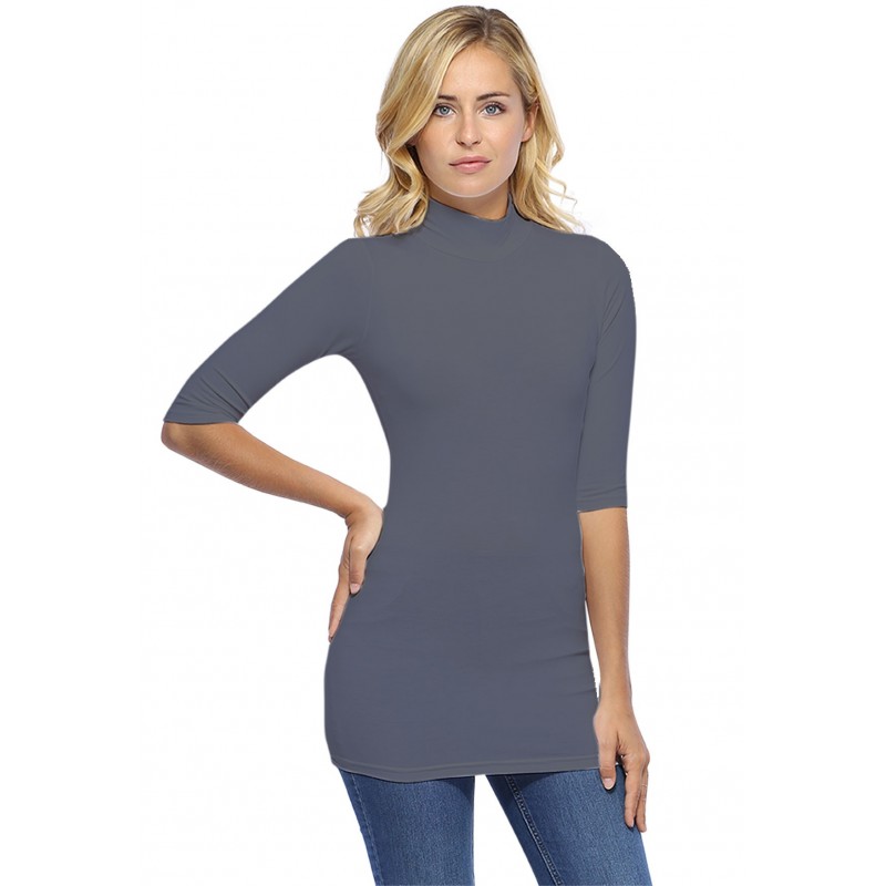 Tee-shirt long col montant et manches 3-4 en modal PENNY09 Tee-shirt long col montant et manches 3-4 en modal PENNY09