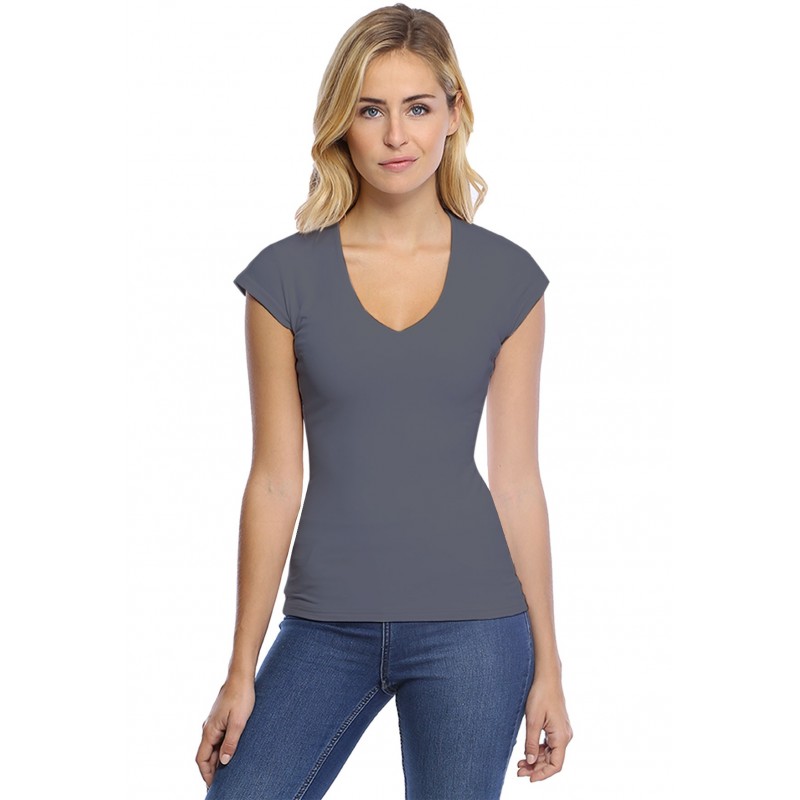 T-shirt col V manche courte cape en modal SYLVIA02 T-shirt col V manche courte cape en modal SYLVIA02