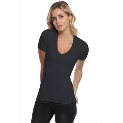 T-shirt col V doublé devant manches courtes en modal SYLVIA03