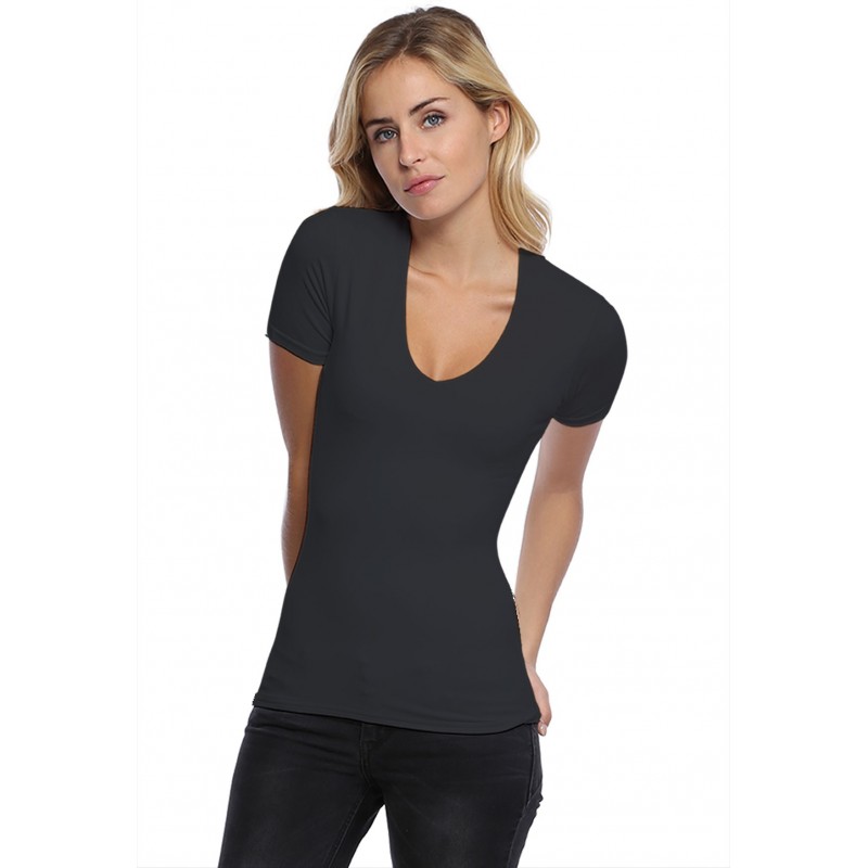T-shirt col V doublé devant manches courtes en modal SYLVIA03 T-shirt col V doublé devant manches courtes en modal SYLVIA03