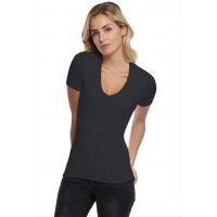 T-shirt col V doublé devant manches courtes en modal SYLVIA03