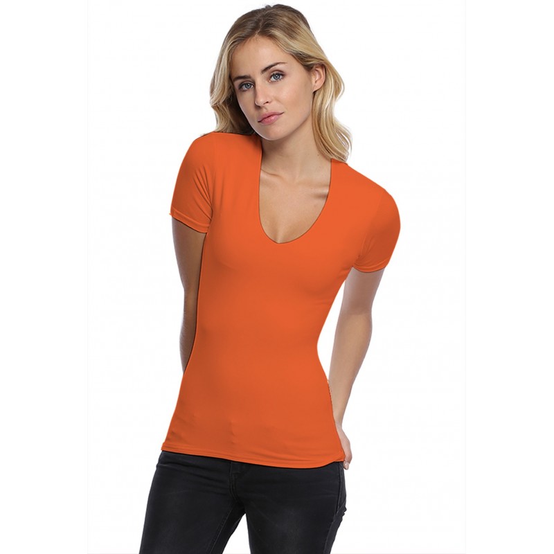 T-shirt col V doublé devant manches courtes en modal SYLVIA03 T-shirt col V doublé devant manches courtes en modal SYLVIA03