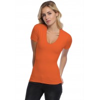 T-shirt col V doublé devant manches courtes en modal SYLVIA03