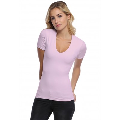 T-shirt col V doublé devant manches courtes en modal SYLVIA03