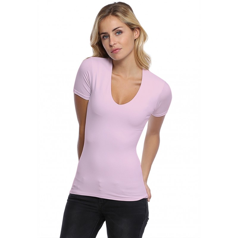 T-shirt col V doublé devant manches courtes en modal SYLVIA03 T-shirt col V doublé devant manches courtes en modal SYLVIA03