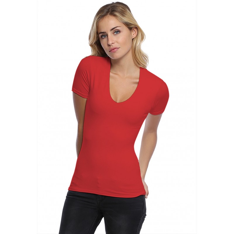 T-shirt col V doublé devant manches courtes en modal SYLVIA03 T-shirt col V doublé devant manches courtes en modal SYLVIA03