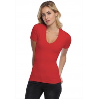 T-shirt col V doublé devant manches courtes en modal SYLVIA03