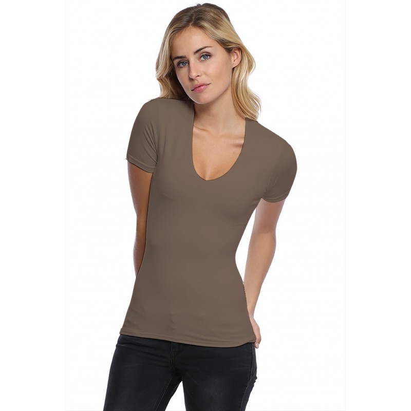 T-shirt col V doublé devant manches courtes en modal SYLVIA03 T-shirt col V doublé devant manches courtes en modal SYLVIA03