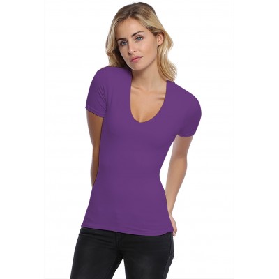T-shirt col V doublé devant manches courtes en modal SYLVIA03