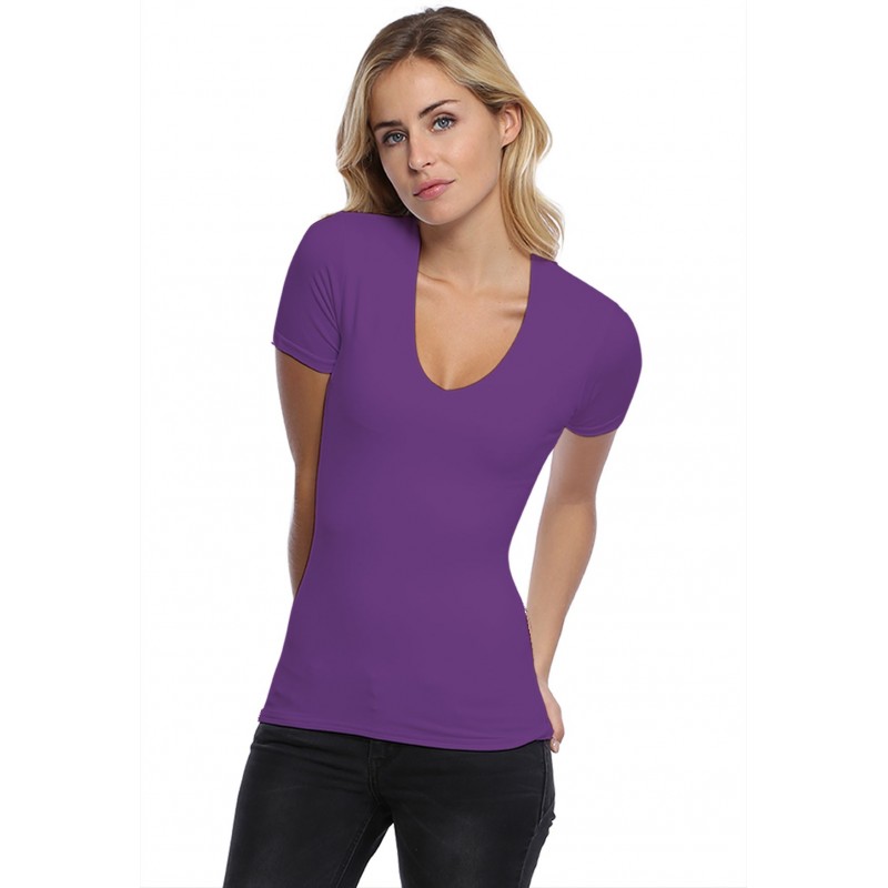 T-shirt col V doublé devant manches courtes en modal SYLVIA03 T-shirt col V doublé devant manches courtes en modal SYLVIA03