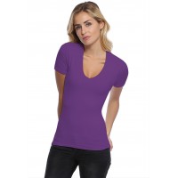 T-shirt col V doublé devant manches courtes en modal SYLVIA03