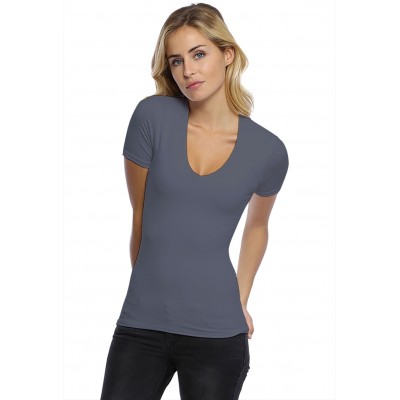 T-shirt col V doublé devant manches courtes en modal SYLVIA03