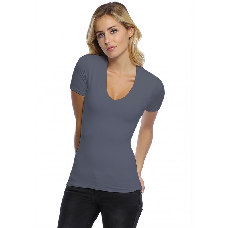 T-shirt col V doublé devant manches courtes en modal SYLVIA03 T-shirt col V doublé devant manches courtes en modal SYLVIA03