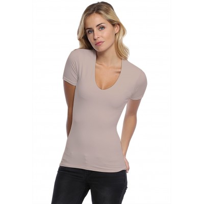 T-shirt col V doublé devant manches courtes en modal SYLVIA03