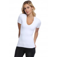 T-shirt col V doublé devant manches courtes en modal SYLVIA03