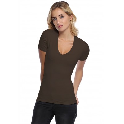 T-shirt col V doublé devant manches courtes en modal SYLVIA03