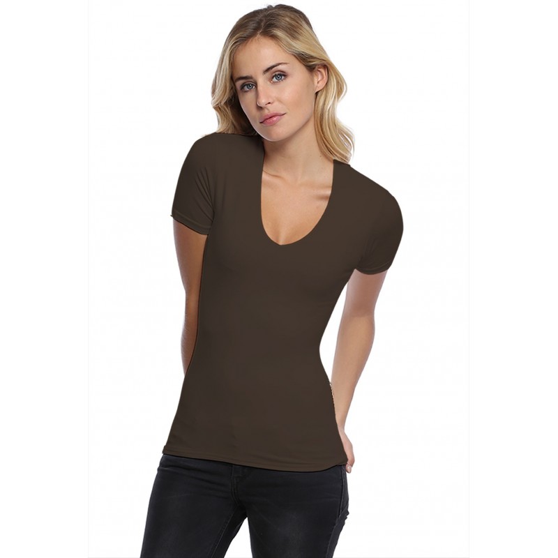 T-shirt col V doublé devant manches courtes en modal SYLVIA03 T-shirt col V doublé devant manches courtes en modal SYLVIA03