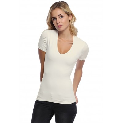 T-shirt col V doublé devant manches courtes en modal SYLVIA03