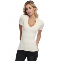 T-shirt col V doublé devant manches courtes en modal SYLVIA03
