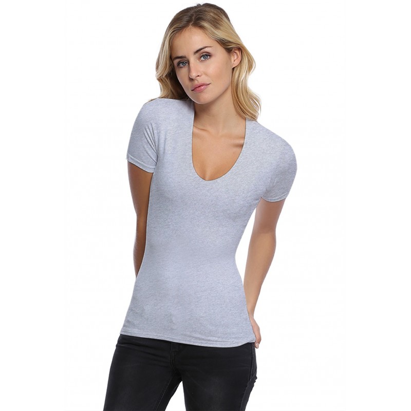 T-shirt col V doublé devant manches courtes en modal SYLVIA03 T-shirt col V doublé devant manches courtes en modal SYLVIA03