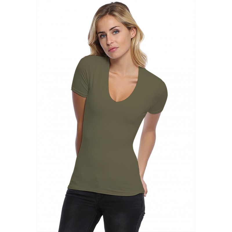 T-shirt col V doublé devant manches courtes en modal SYLVIA03