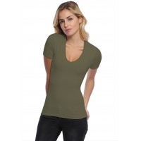 T-shirt col V doublé devant manches courtes en modal SYLVIA03