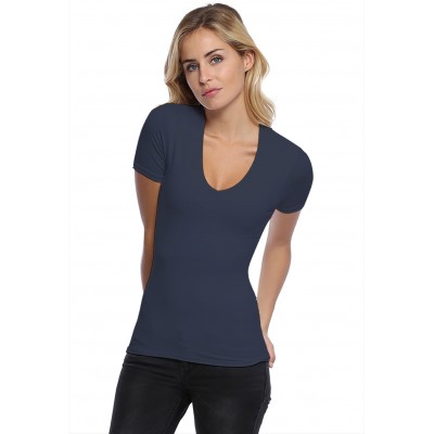 T-shirt col V doublé devant manches courtes en modal SYLVIA03