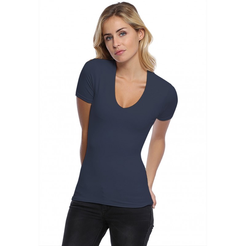 T-shirt col V doublé devant manches courtes en modal SYLVIA03 T-shirt col V doublé devant manches courtes en modal SYLVIA03