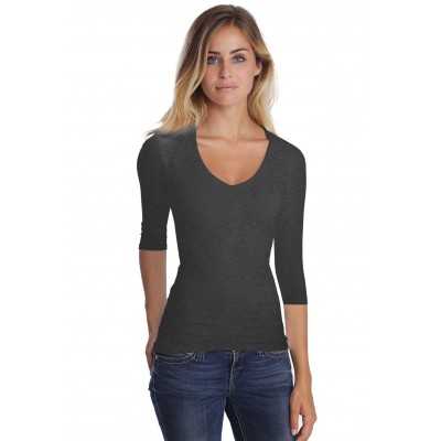 T-shirt col V manches longues femme – Sylvia | Rendez-Vous Paris