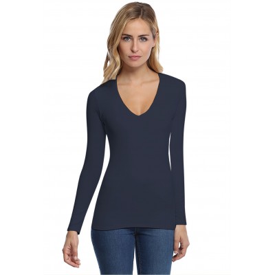 T-shirt col V doublé devant manches longues en modal SYLVIA05