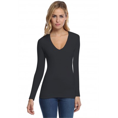 T-shirt col V doublé devant manches longues en modal SYLVIA05
